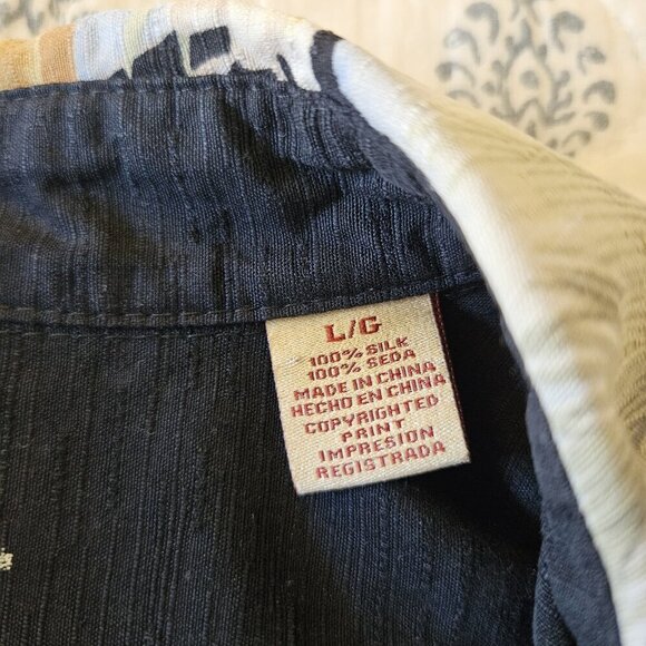 Jamaica Jaxx Hawaiian Shirt L 100% Silk Sunset Palm Tree Aloha Camp Button Front - Picture 7 of 13